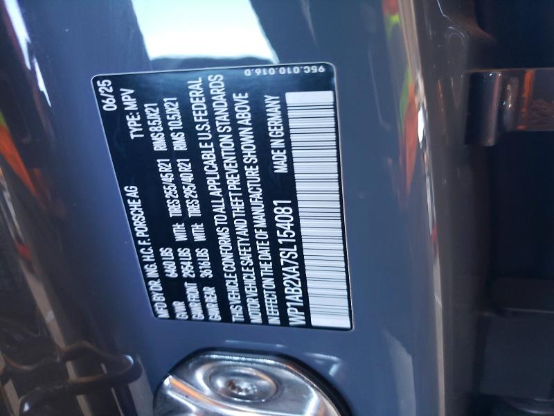 2025 Porsche Macan მანქანა იყიდება აუქციონზე, vin: WP1AB2XA7SL154081, აუქციონის ნომერი: 65932156