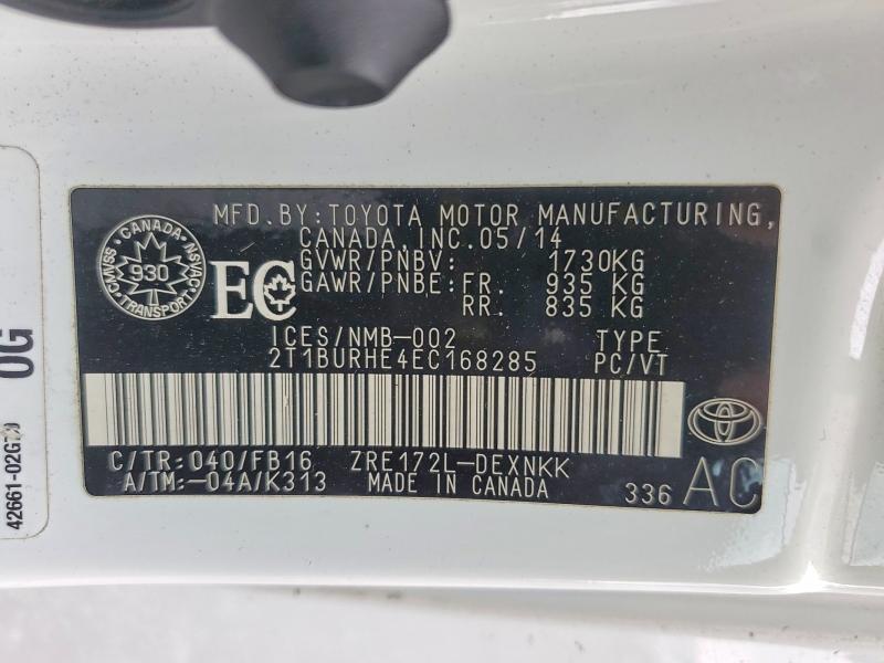 Продажа на аукционе авто 2014 Toyota Corolla, vin: 2T1BURHE4EC168285, номер лота: 63669626