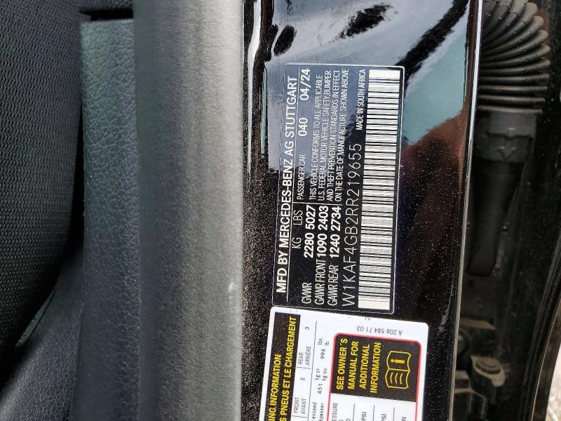 2024 Mercedes-benz C მანქანა იყიდება აუქციონზე, vin: W1KAF4GB2RR219655, აუქციონის ნომერი: 67368776