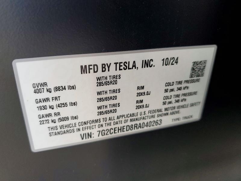 63774936 :رقم المزاد ، 7G2CEHED8RA040263 vin ، 2024 Tesla Cybertruck مزاد بيع