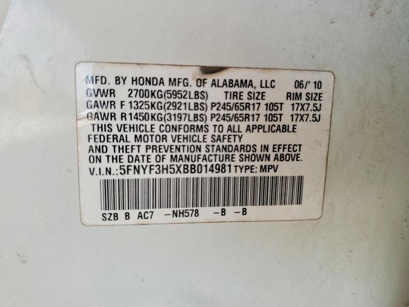 64803536 :رقم المزاد ، 5FNYF3H5XBB014981 vin ، 2011 Honda Pilot مزاد بيع