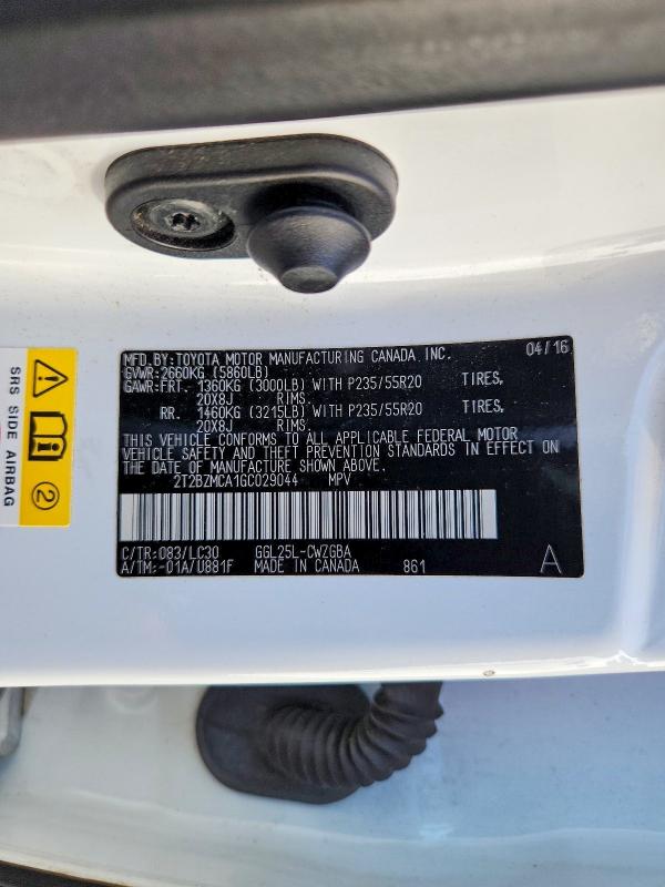 64886956 :رقم المزاد ، 2T2BZMCA1GC029044 vin ، 2016 Lexus Rx 350 مزاد بيع