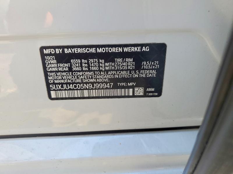 Aukcja sprzedaży 2022 Bmw X5, vin: 5UXJU4C05N9J99947, numer aukcji: 66796656