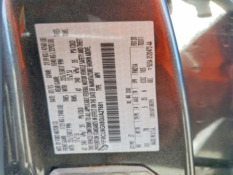 63823016 :رقم المزاد ، 1FMCU9GX8GUA27681 vin ، 2016 Ford Escape مزاد بيع