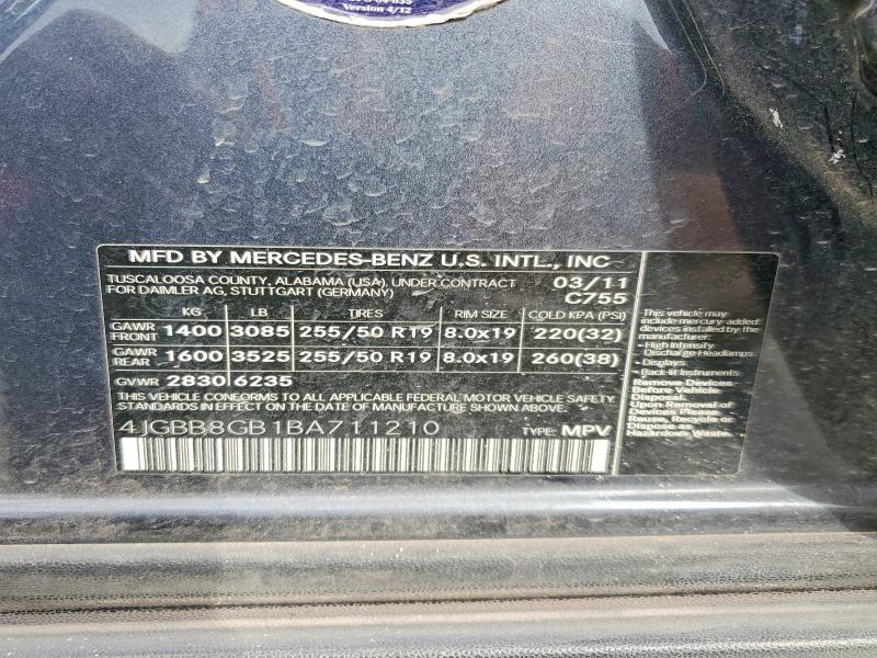 64875116 :رقم المزاد ، 4JGBB8GB1BA711210 vin ، 2011 Mercedes-benz Ml مزاد بيع
