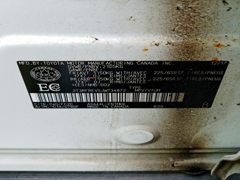 2018 Toyota Rav4 მანქანა იყიდება აუქციონზე, vin: 2T3RFREV5JW734872, აუქციონის ნომერი: 65381466