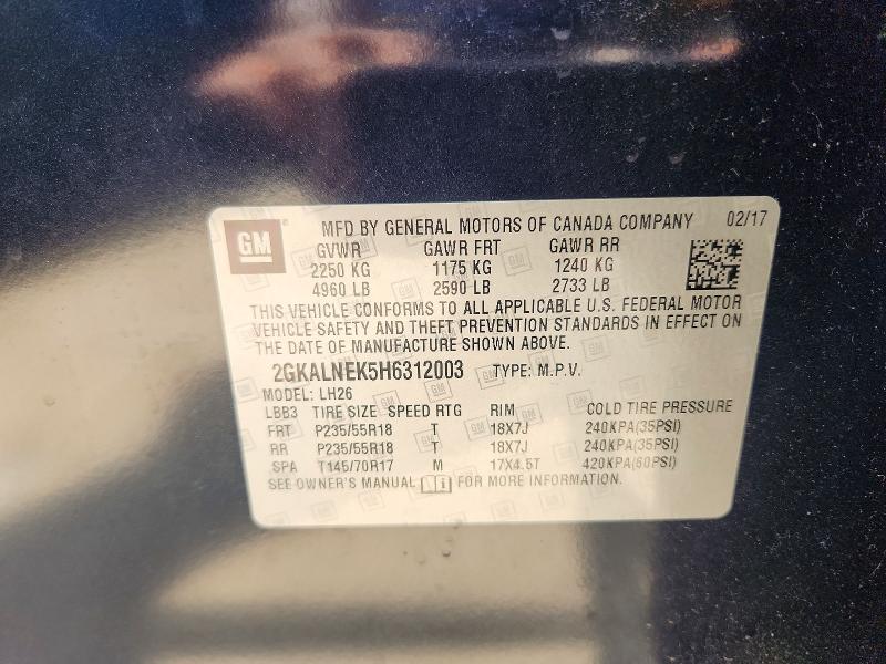 63706646 :رقم المزاد ، 2GKALNEK5H6312003 vin ، 2017 Gmc Terrain مزاد بيع