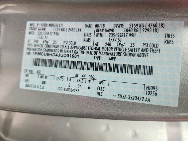 2018 Ford Escape მანქანა იყიდება აუქციონზე, vin: 1FMCU9HD4JUD01681, აუქციონის ნომერი: 64271926