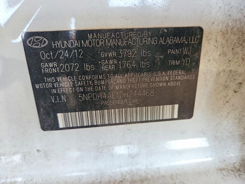 2013 Hyundai Elantra მანქანა იყიდება აუქციონზე, vin: 5NPDH4AE1DH244468, აუქციონის ნომერი: 65389526