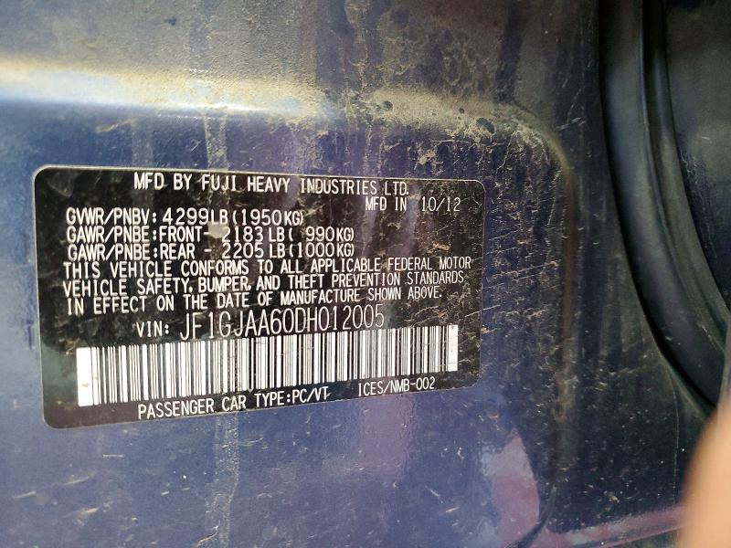 Aukcja sprzedaży 2013 Subaru Impreza, vin: JF1GJAA60DH012005, numer aukcji: 63523346