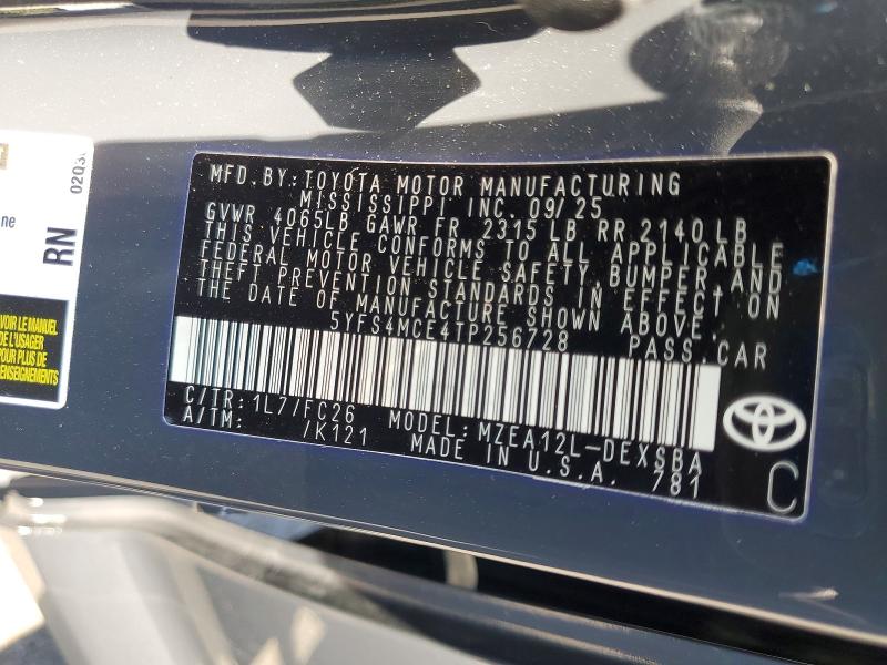 Aukcja sprzedaży 2026 Toyota Corolla, vin: 5YFS4MCE4TP256728, numer aukcji: 64120456