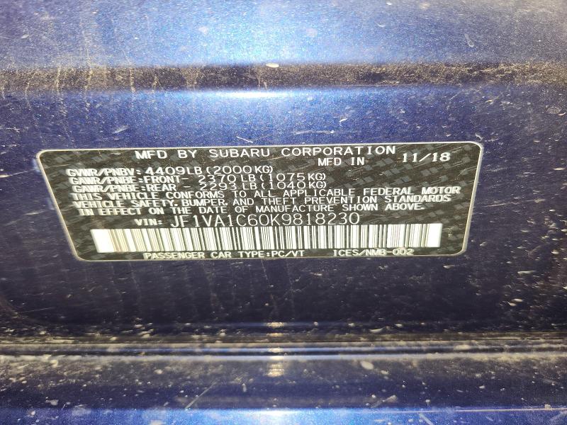 Aukcja sprzedaży 2019 Subaru Wrx, vin: JF1VA1C60K9818230, numer aukcji: 63203236