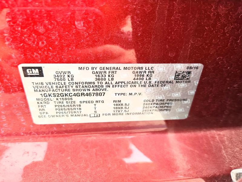 Aukcja sprzedaży 2016 Gmc Yukon Xl, vin: 1GKS2GKC4GR467807, numer aukcji: 65415586
