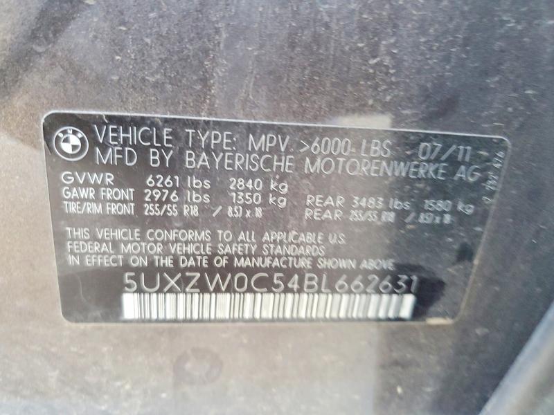 2011 Bmw X5 მანქანა იყიდება აუქციონზე, vin: 5UXZW0C54BL662631, აუქციონის ნომერი: 64769896