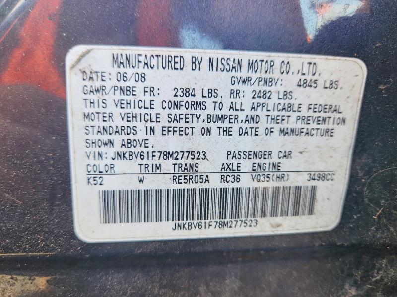 Aukcja sprzedaży 2008 Infiniti G35, vin: JNKBV61F78M277523, numer aukcji: 65340386