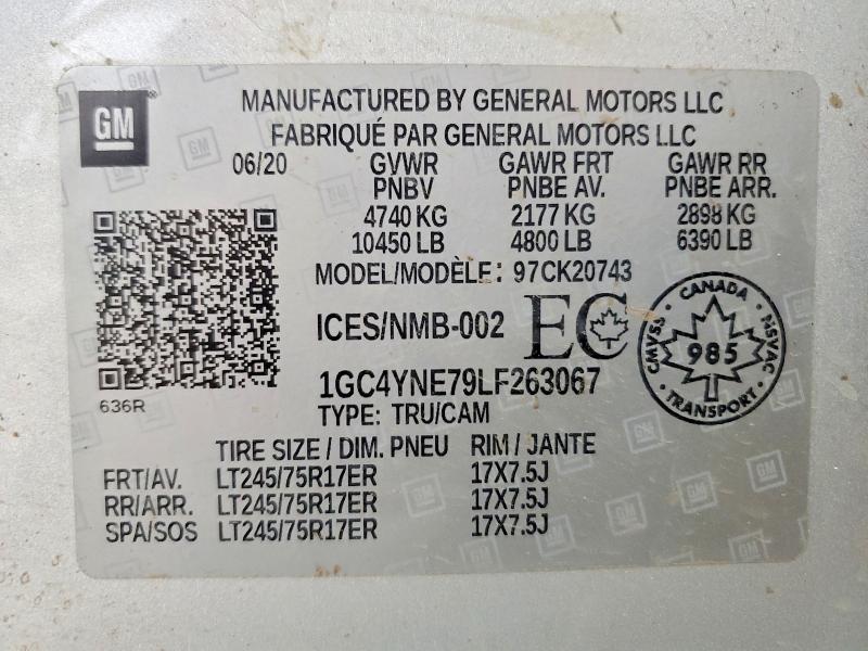 64343406 :رقم المزاد ، 1GC4YNE79LF263067 vin ، 2020 Chevrolet Silverado مزاد بيع