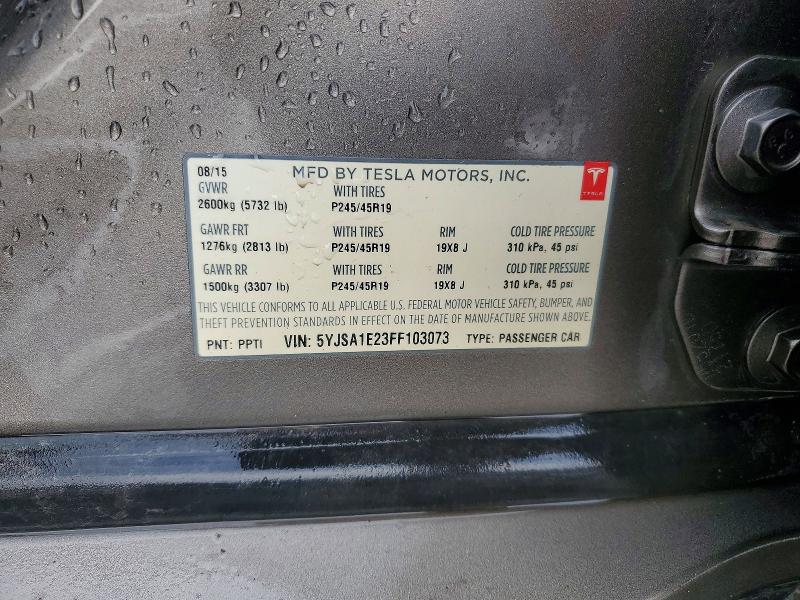 2015 Tesla Model S მანქანა იყიდება აუქციონზე, vin: 5YJSA1E23FF103073, აუქციონის ნომერი: 65476066