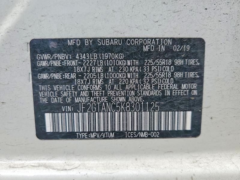 Продажа на аукционе авто 2019 Subaru Crosstrek, vin: JF2GTANC5K8301125, номер лота: 63993236