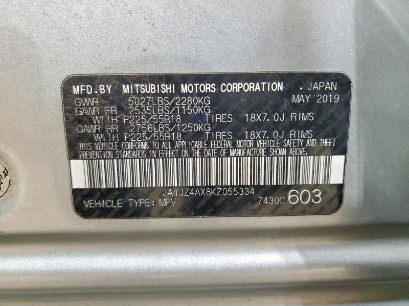66067546 :رقم المزاد ، JA4JZ4AX8KZ055334 vin ، 2019 Mitsubishi Outlander مزاد بيع