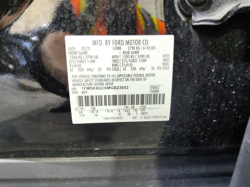 2021 Ford Explorer მანქანა იყიდება აუქციონზე, vin: 1FM5K8GC6MGB23602, აუქციონის ნომერი: 64092276