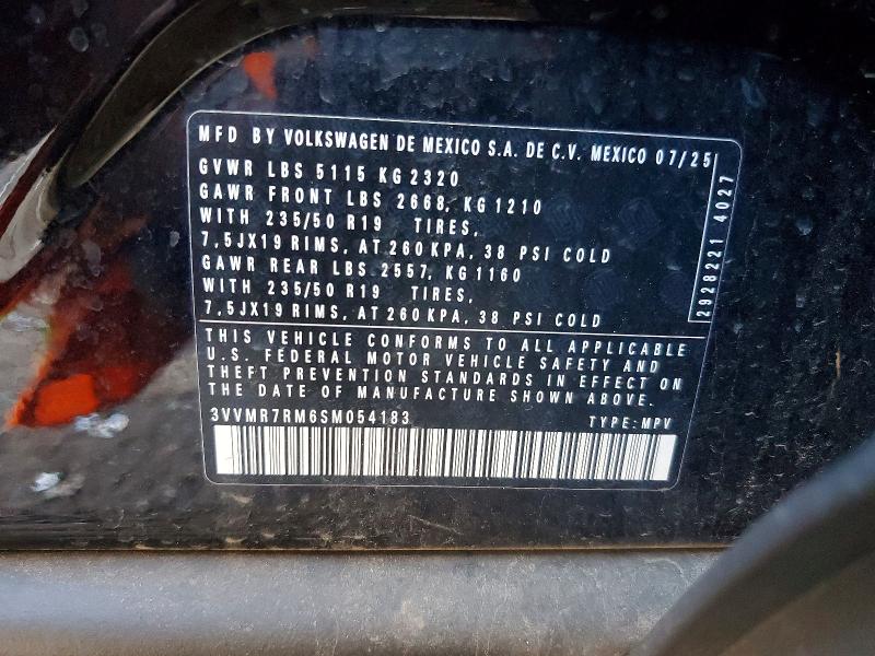 2025 Volkswagen Tiguan მანქანა იყიდება აუქციონზე, vin: 3VVMR7RM6SM054183, აუქციონის ნომერი: 65459446