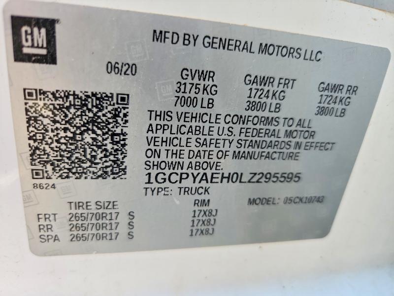 Auction sale of the 2020 Chevrolet Silverado, vin: 1GCPYAEH0LZ295595, lot number: 65695496