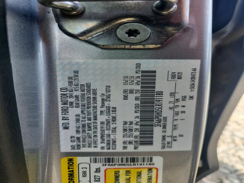 67238496 :رقم المزاد ، 3FA6P0HD5LR191180 vin ، 2020 Ford Fusion مزاد بيع