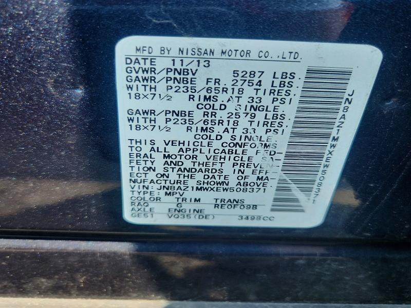 Продаж на аукціоні авто 2014 Nissan Murano, vin: JN8AZ1MWXEW508371, номер лоту: 63934616