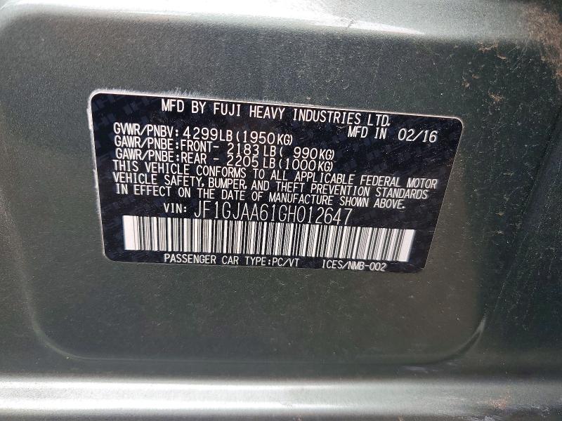 Aukcja sprzedaży 2016 Subaru Impreza, vin: JF1GJAA61GH012647, numer aukcji: 66240756