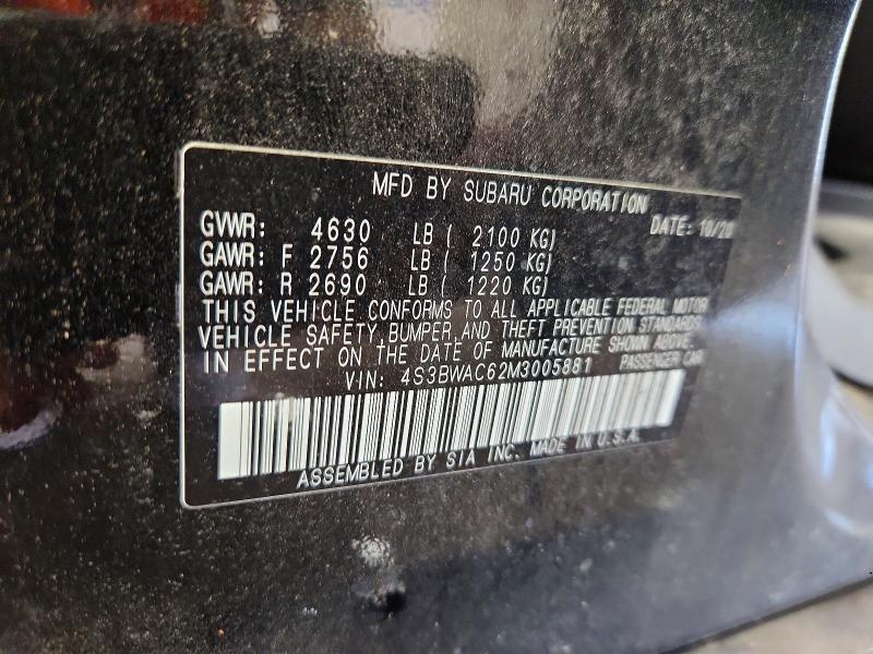 Aukcja sprzedaży 2021 Subaru Legacy, vin: 4S3BWAC62M3005881, numer aukcji: 66171296