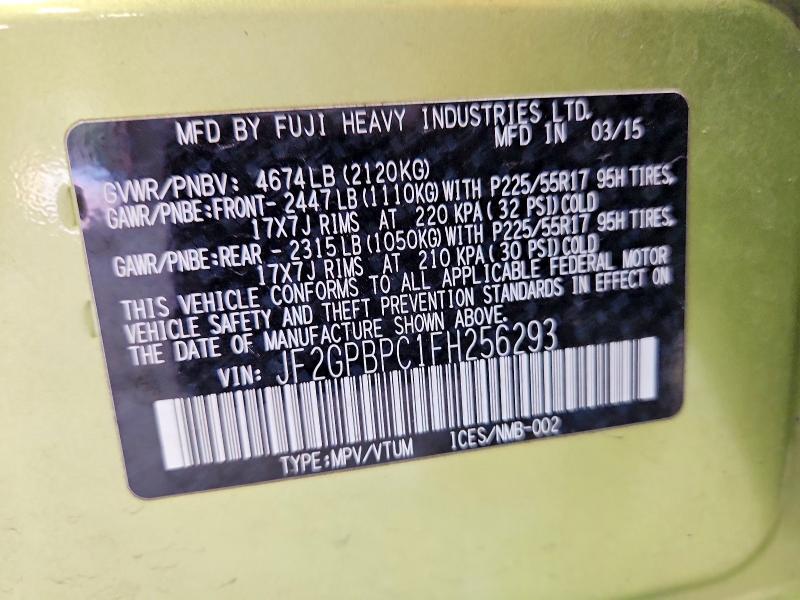 65862206 :رقم المزاد ، JF2GPBPC1FH256293 vin ، 2015 Subaru Xv Crosstrek مزاد بيع