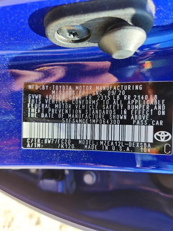 Aukcja sprzedaży 2021 Toyota Corolla, vin: 5YFS4MCE1MP064300, numer aukcji: 64300646