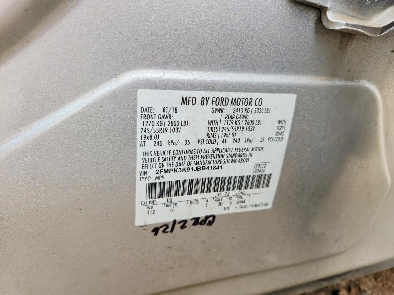 2018 Ford Edge მანქანა იყიდება აუქციონზე, vin: 2FMPK3K91JBB41841, აუქციონის ნომერი: 65465656