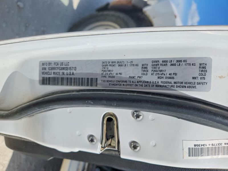 Продажа на аукционе авто 2021 Ram 1500 Classic, vin: 1C6RR7FG8MS515713, номер лота: 64475986