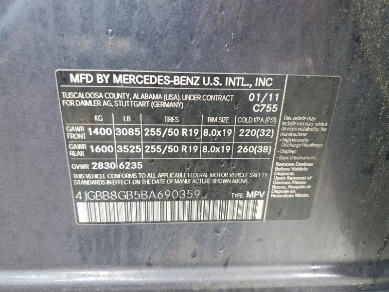 Auction sale of the 2011 Mercedes-benz Ml, vin: 4JGBB8GB5BA690359, lot number: 63335906