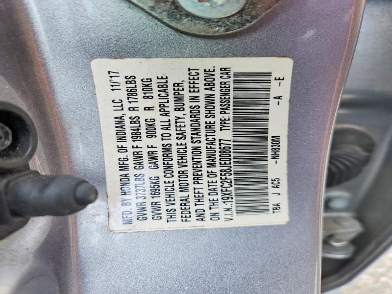 Продажа на аукционе авто 2018 Honda Civic, vin: 19XFC2F58JE008677, номер лота: 66499406