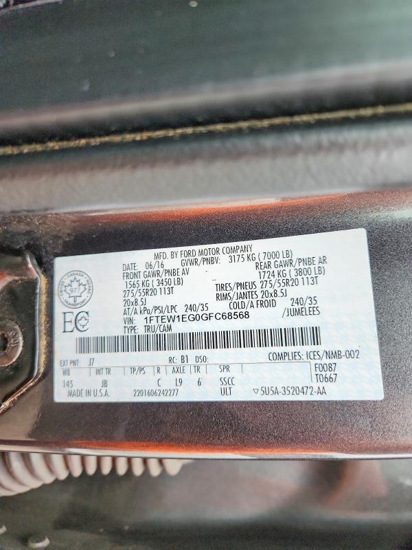 2016 Ford F150 მანქანა იყიდება აუქციონზე, vin: 1FTEW1EG0GFC68568, აუქციონის ნომერი: 64274266