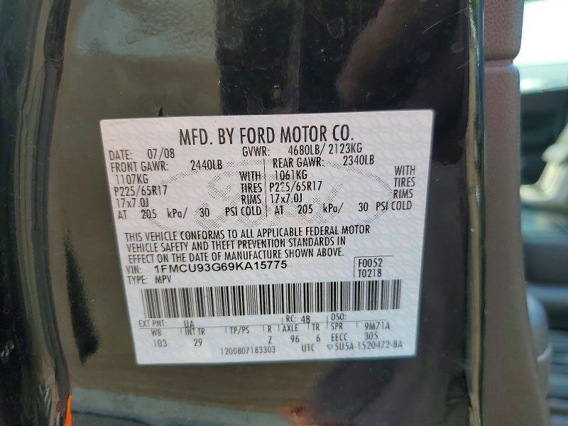 Продажа на аукционе авто 2009 Ford Escape, vin: 1FMCU93G69KA15775, номер лота: 64252956