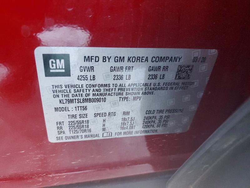 63027786 :رقم المزاد ، KL79MTSL8MB009010 vin ، 2021 Chevrolet Trailblazer مزاد بيع
