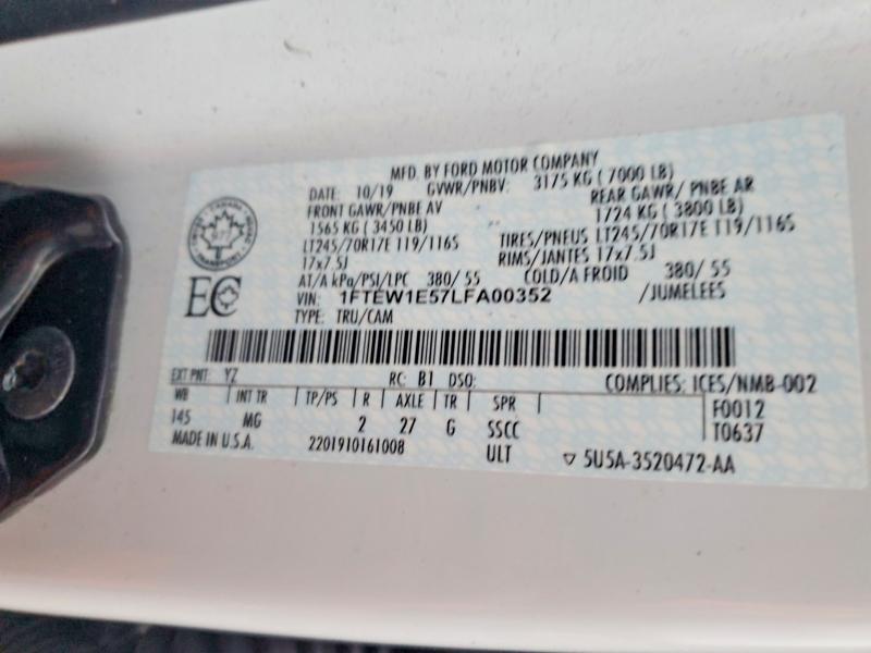 Aukcja sprzedaży 2020 Ford F150, vin: 1FTEW1E57LFA00352, numer aukcji: 62588576