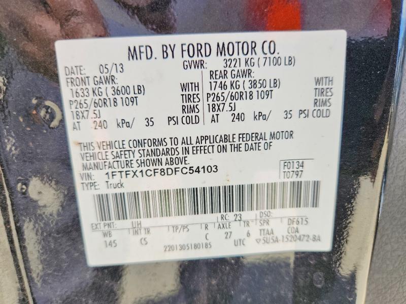 2013 Ford F150 მანქანა იყიდება აუქციონზე, vin: 1FTFX1CF8DFC54103, აუქციონის ნომერი: 63749776