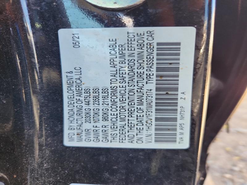 Aukcja sprzedaży 2021 Honda Accord, vin: 1HGCV1F31MA073174, numer aukcji: 64923606