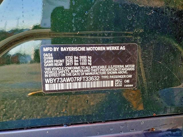 Продажа на аукционе авто 2024 Bmw I4, vin: WBY73AW07RFT33632, номер лота: 67332806