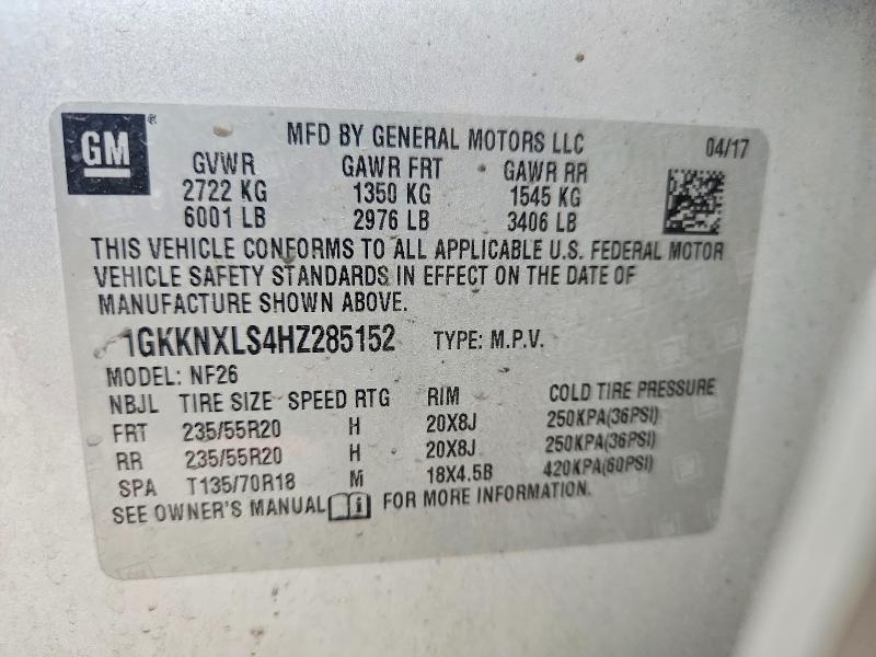 64604666 :رقم المزاد ، 1GKKNXLS4HZ285152 vin ، 2017 Gmc Acadia مزاد بيع