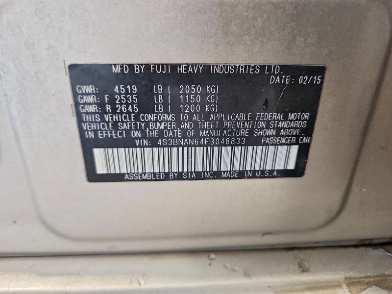 Aukcja sprzedaży 2015 Subaru Legacy, vin: 4S3BNAN64F3048833, numer aukcji: 66026446