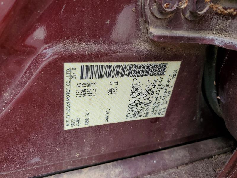 Aukcja sprzedaży 2010 Nissan Maxima, vin: 1N4AA5AP4AC857647, numer aukcji: 61147106
