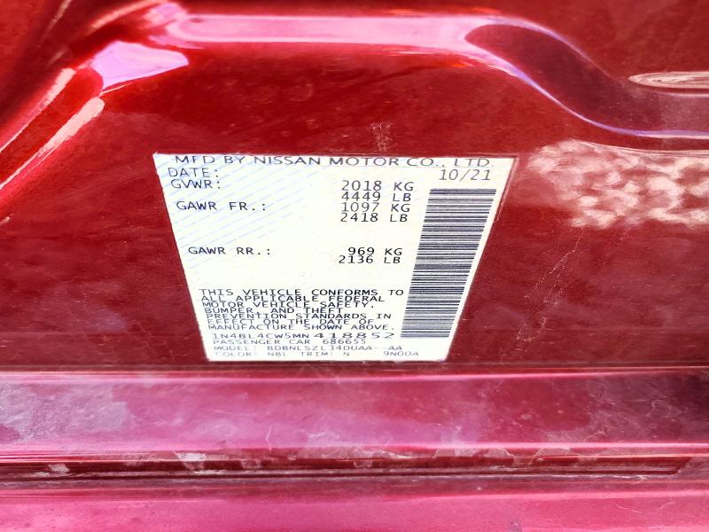 65518406 :رقم المزاد ، 1N4BL4CW5MN418852 vin ، 2021 Nissan Altima مزاد بيع
