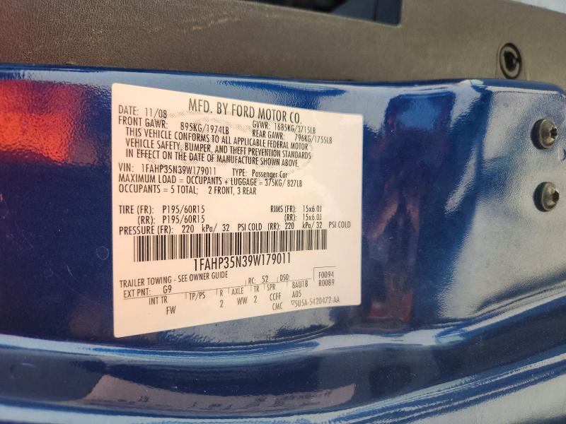 2009 Ford Focus მანქანა იყიდება აუქციონზე, vin: 1FAHP35N39W179011, აუქციონის ნომერი: 65918256