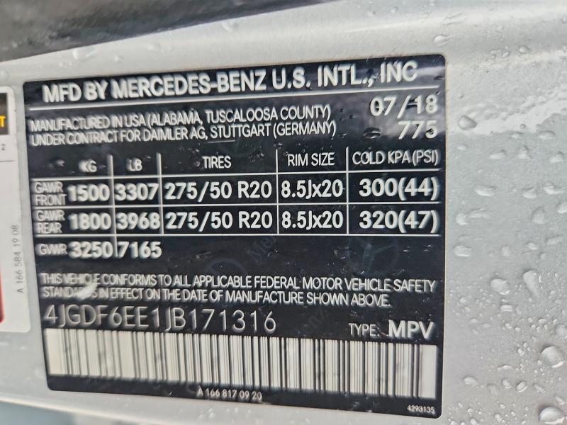 2018 Mercedes-benz Gls მანქანა იყიდება აუქციონზე, vin: 4JGDF6EE1JB171316, აუქციონის ნომერი: 63217266
