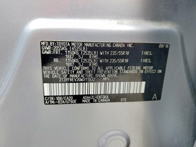 2016 Toyota Rav4 მანქანა იყიდება აუქციონზე, vin: 2T3YFREV2GW311932, აუქციონის ნომერი: 63700656